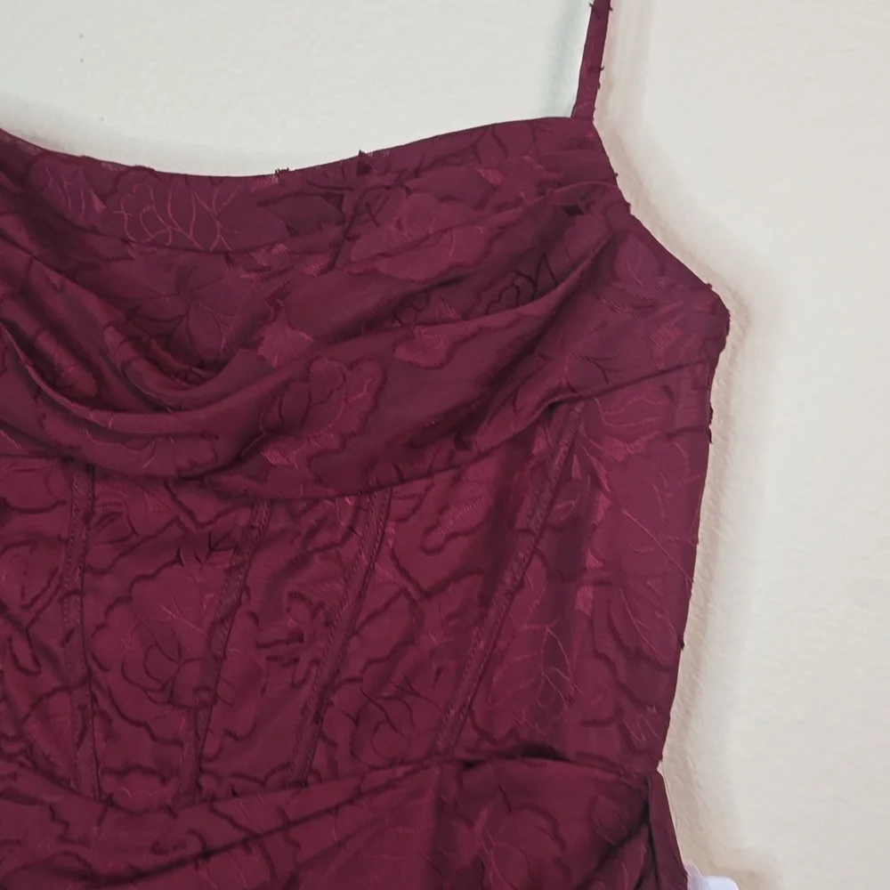 Azazie Denisa Wine Color Floral Burnout Spaguetti Straps Size 14 NwT. - Picture 6 of 16